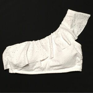 Kona Sol Women's Size M (8-10) White Eyelet Ruffle One Shoulder Bikini Swim Top